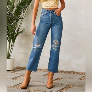 LEVI’S Ribcage Straight Ankle Distressed Button Fly Jeans Retro High Rise Sz 27